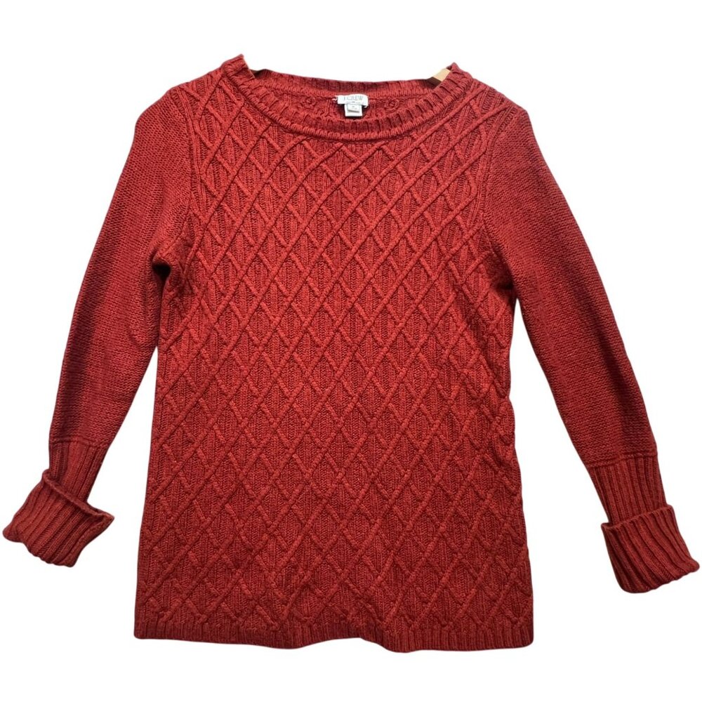 J. Crew Women's Wool Pullover Sweater Cable Knit Stretch Size M Rust Long Sleeve